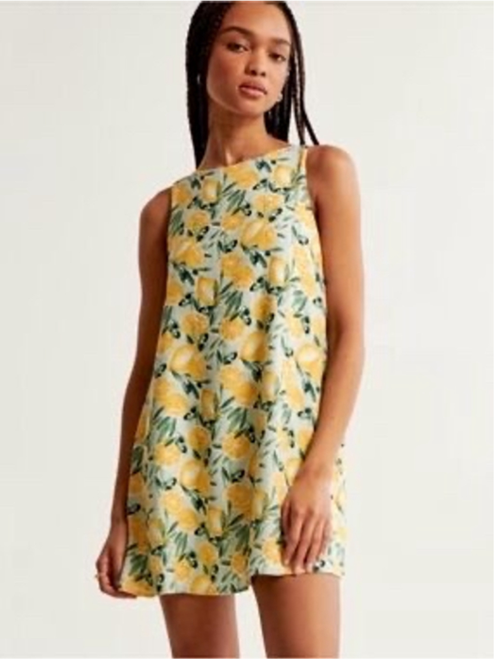 Lemon Print Mini Trapeze Dress Open Low Back White Yellow Abercrombie + Fitch